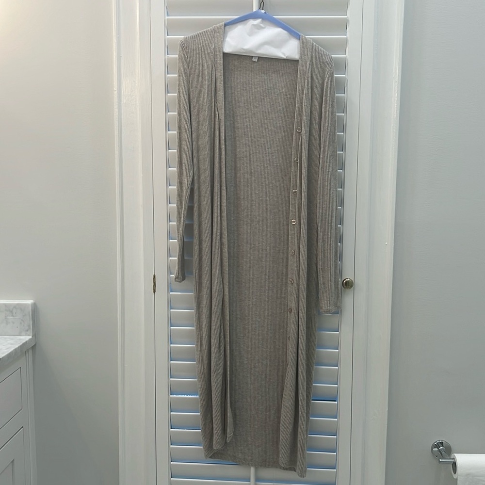 Beyond Yoga Ribbed Long Duster Cardigan Tencel Knit Beige Taupe Size S